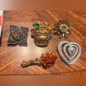 Vintage Mixed Costume Brooch Lot - Multicolor Crystal Accents